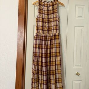 Madewell Cream, Yellow & Burgundy Plaid Maxi Dress S